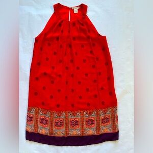 Artisan NY Red Sleeveless Dress with Patterned Hem